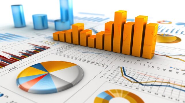 charts and graphs with blurred lines and glowing lights representing statistical analysis and data visualization concept