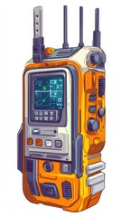 Fototapeta premium A detailed illustration of a modern, high-tech communication device with a bright orange exterior and advanced display.