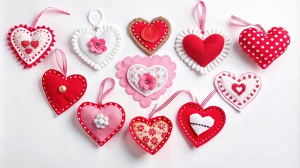 Obraz premium A Collection of Handmade Fabric Hearts with Various Designs and Decorations