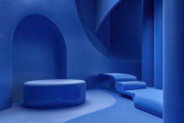 minimal blue wall scene, minimal blue abstract background and blue podium