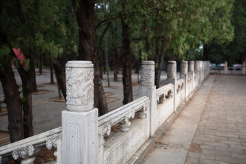 Fototapeta premium Beautifully patterned stone pillars inside the Dingling Scenic Area in Beijing