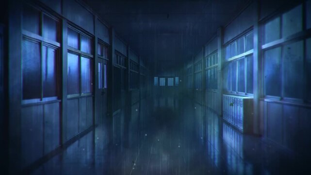 真夜中の学校の廊下