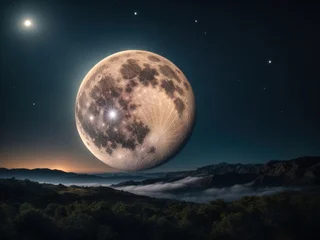 large close up of full Moon and stars