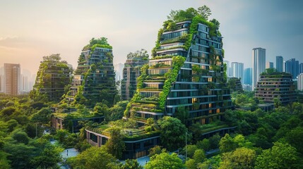 Obraz premium Advanced waste management systems in a green urban landscape, futuristic ecofriendly city