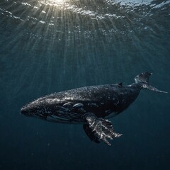 photo of a whale swimming freely in the vast ocean  