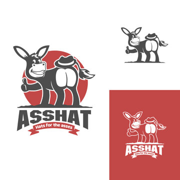 funny ass donkey fun logo character mascot, playful with hat logo vector with thumb