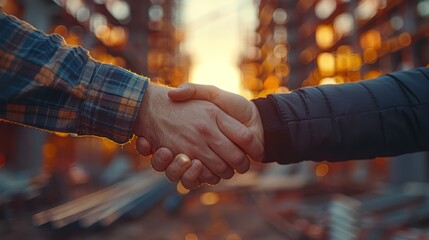 Handshake of Agreement at Construction Site