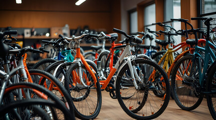 new modern bicycles selling in bike shop, generative.ai
