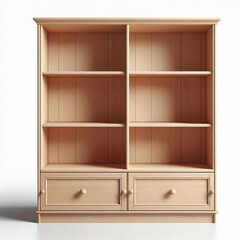 Wooden shelves isolated on a white background with empty space for storage or display