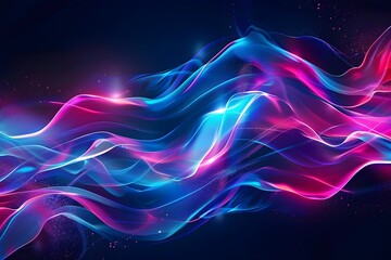 Obraz premium Holographic neon fluid waves set against a dark background