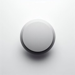 A white round button with a glossy finish inside a white frame on a gray background