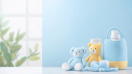 A cute product photography shot of baby gear, emphasizing infant care.