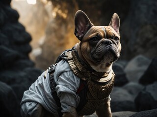 Fototapeta premium retro warrior dog with costume fantasy art