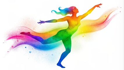 Rainbow Woman: A vibrant and ethereal woman, her silhouette infused with a spectrum of colors, dances with freedom and grace, symbolizing limitless potential and boundless energy.