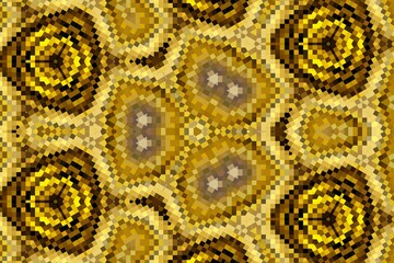 A pattern of yellow squares and triangles. The pattern is very intricate and detailed