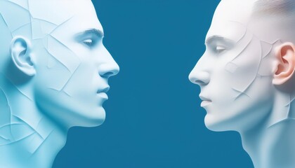 Metaphor bipolar disorder mind mental. Double face. Split personality. Concept mood disorder. Dual personality concept. 2 Head silhouette. Mental health. Imagination. Web banner. 