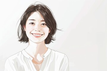 Fototapeta premium 白シャツを着た笑顔の日本人女性（ポートレート・アイコン・透明感・モデル・美女・ママ）