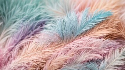 Obraz premium Pastel Featherscape: A whimsical symphony of soft pink, blue, and teal feathers intertwine, creating a dreamy and ethereal backdrop.