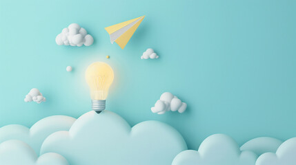 Creative Light Bulb Idea with Paper Planes and Clouds