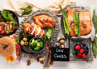 Various ketogenic diet meal .