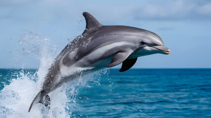 Obraz premium Dynamic Dolphin Pose, Highlighting the Playful and Sleek Form of a Dolphin in Mid-Leap
