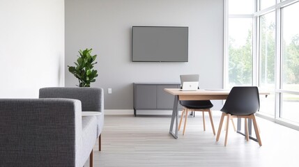 Fototapeta premium A high-resolution photo of a modern coworking space, clean and collaborative.