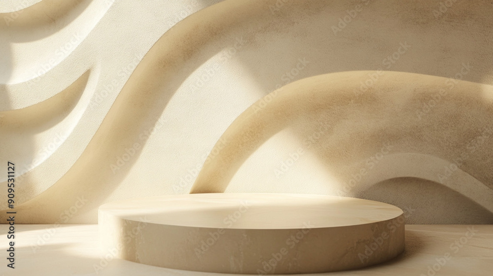 Wall mural product display stand with generative ai. podium beige abstract background.
