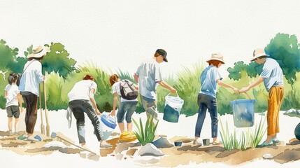 Community cleanup event at a local watershed, water conservation, volunteer initiative