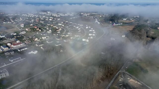 Rare weather phenomenon ringed glory appearing on a thin layer of fog. Estonia.