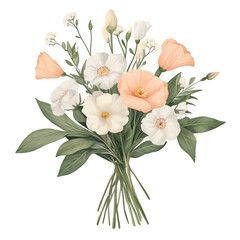 Vintage Watercolor Bouquet of Spring Flowers with Soft Pastel Tones