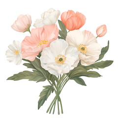 Vintage Watercolor Bouquet of Spring Flowers with Soft Pastel Tones