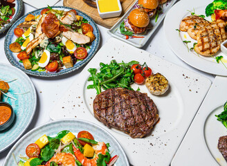 Grilled Wagyu Rib Eye Steak, Pulled Pork Sliders, Grilled Chicken Breast Bowl, Chicken Couscous Salad, Prawn and Avocado Salad