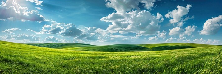 grassy green field with cloudy blue sky - landscape wallpaper