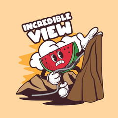 Watermelon Character Climbing Vintage Mascot Illustration