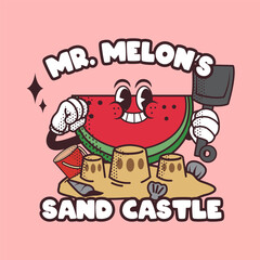 Watermelon Character Sand Castel Vintage Mascot Illustration