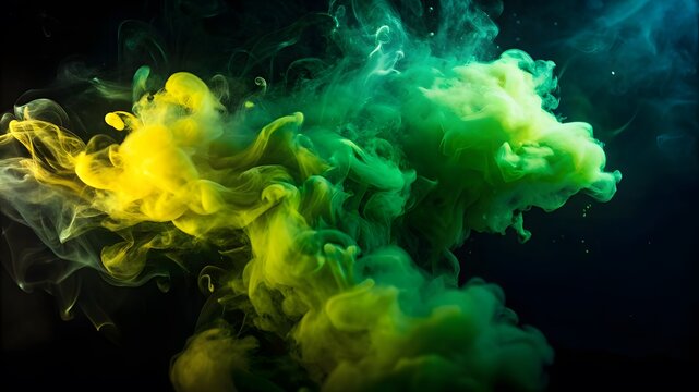 The smoke is green and yellow against a dark background. The desktop background and texture