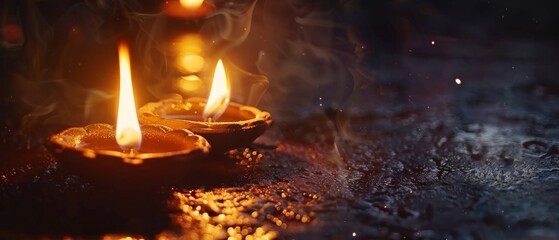 Concept of Diwali festival of lights tradition Diya oil lamps. Diwali festival holiday concept 