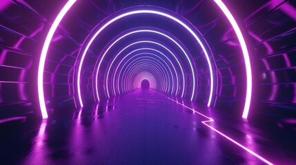 Fototapeta premium Ultra Neon Abstract Render: Space Tunnel with Glowing Lines and Virtual Reality Jump