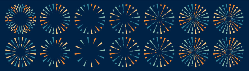 Set of creative fireworks explosion design vectors, ornament fireworks colorful design vector.