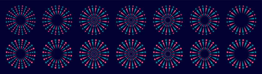 Set of creative fireworks explosion design vectors, ornament fireworks colorful design vector.