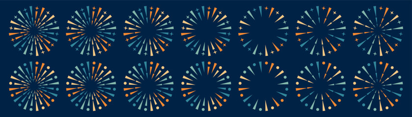 Set of creative fireworks explosion design vectors, ornament fireworks colorful design vector.