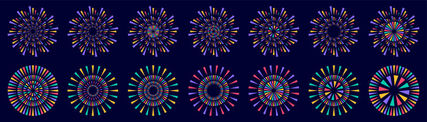 Set of creative fireworks explosion design vectors, ornament fireworks colorful design vector.