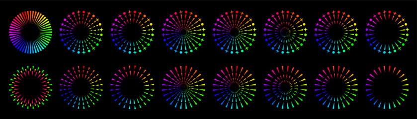 Set of creative fireworks explosion design vectors, ornament fireworks colorful design vector.