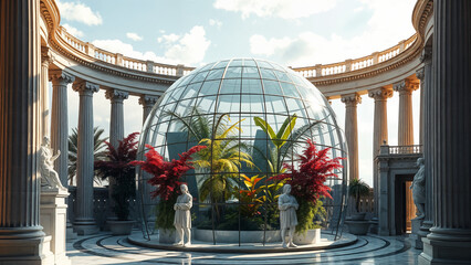 Futuristic bio dome in neoclassical landscape