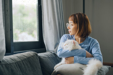 girl and Persian cat