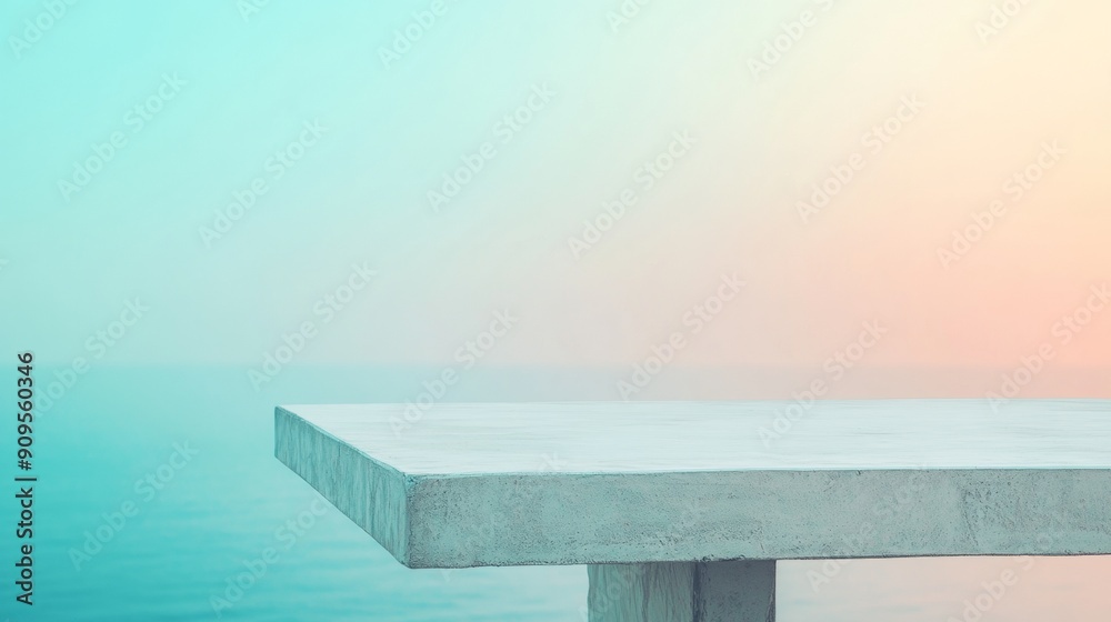 Poster serene morning in pastel field minimalist stucco table for product display against a calm bokeh back