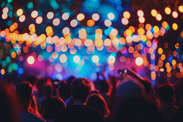 Festival scene with colorful lights and celebrating people