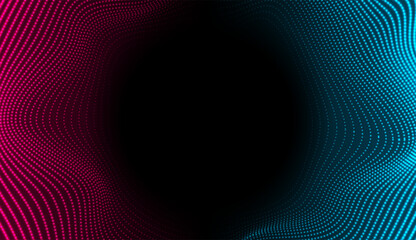 Fototapeta premium Blue violet neon futuristic dotted wavy lines abstract technology background. Hi-tech vector glowing design