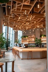 Fototapeta premium an artistic and efficient cafe featuring a welcoming staff, innovative design, and a creative atmosphere. 
