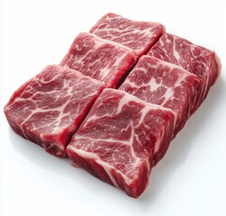 Obraz premium Premium Wagyu Beef Isolated on White Background: High-Quality Japanese Marble Meat Perfect for Gourmet Culinary Arts and Luxury Dining Experiences
